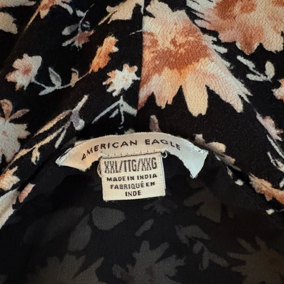 American Eagle XXL floral baby doll puff sleeve mini dress black pink plus size - Picture 8 of 14